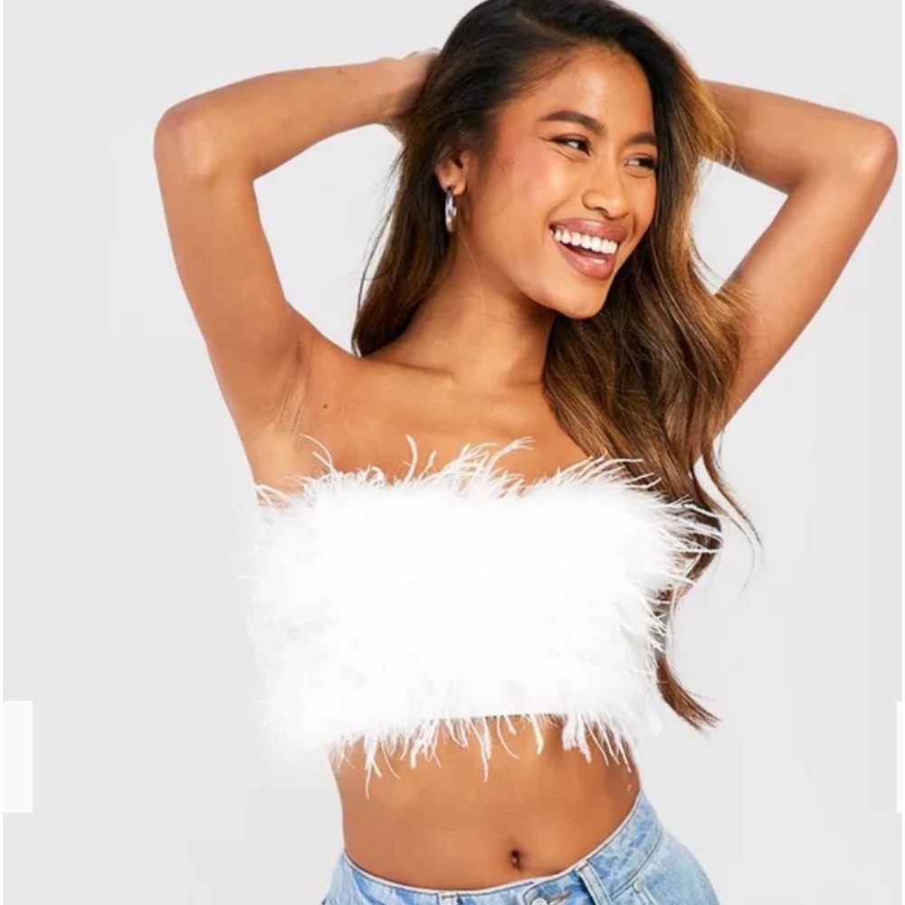 New Black Boohoo Cropped Fuzzy Bandeau